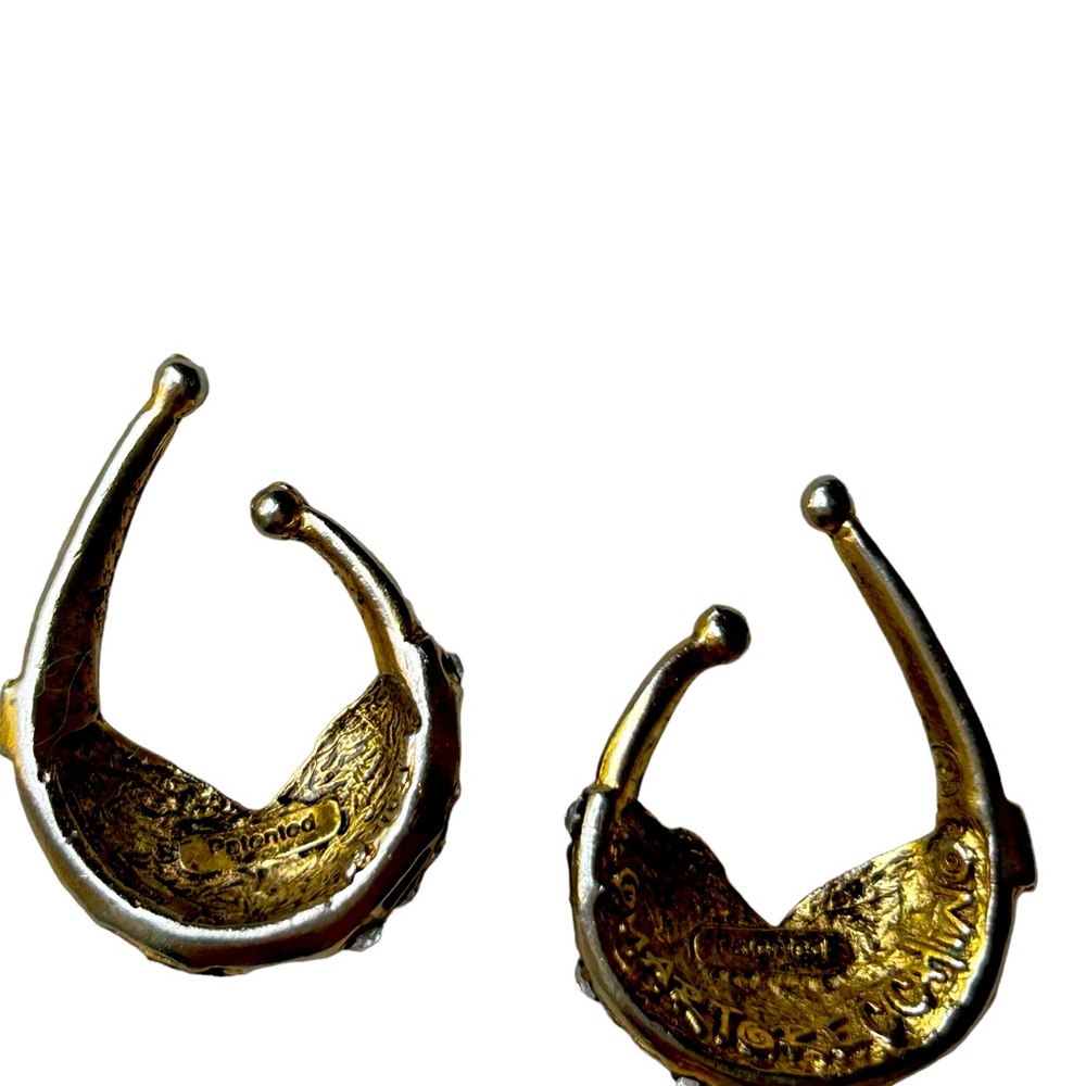 Rare Italian 80’s Idemaria Earcuffs Swarovski crystal on gold metal patented - Picture 7 of 7